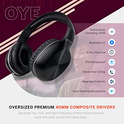 Santana OYE by Carlos Santana, Active Noise Cancelling Over-Ear Headphones, Bluetooth Headset with Microphone & 40mm Drivers for Thundering Bass, Folding Headphone with Plush Protein Earpads, Black