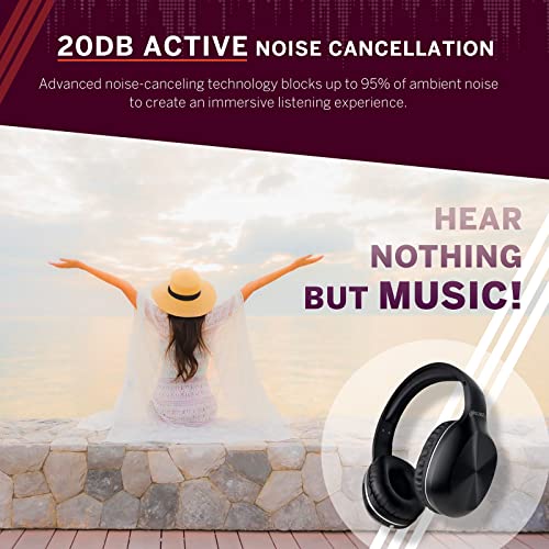 Santana OYE by Carlos Santana, Active Noise Cancelling Over-Ear Headphones, Bluetooth Headset with Microphone & 40mm Drivers for Thundering Bass, Folding Headphone with Plush Protein Earpads, Black