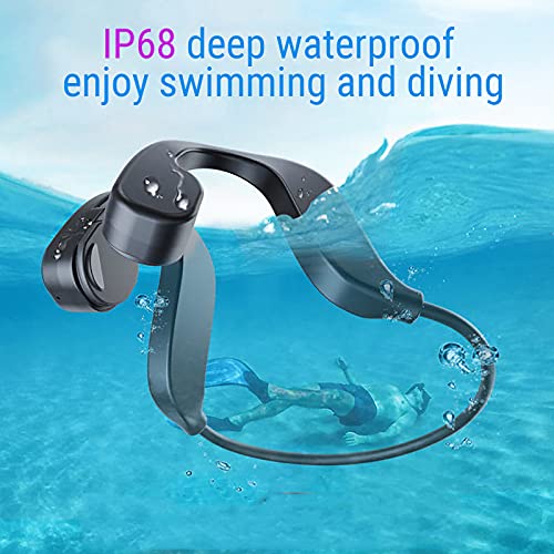 IKXO Bone Conduction Headphones Swimming Waterproof IP68 Wireless Bluetooth Sports Over Open Ear Lightweight Fitness Running Noise Cancelling Sweat Proof no Earplugs for MP3 Player (Black)