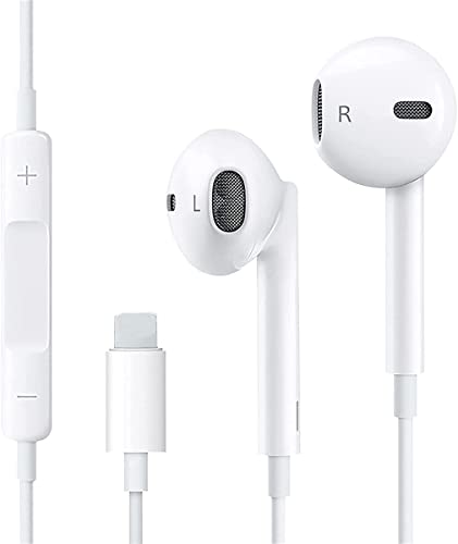 Headphones Earbuds Wired Headphones Noise Isolating Earphones Built-in Microphone and Volume Control and Noise Cancellation Compatible with iPhone13/12/11 Pro Max/XS/XR/X/7/10 Plus/iPad/iPod White