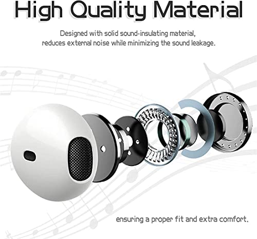 Headphones Earbuds Wired Headphones Noise Isolating Earphones Built-in Microphone and Volume Control and Noise Cancellation Compatible with iPhone13/12/11 Pro Max/XS/XR/X/7/10 Plus/iPad/iPod White