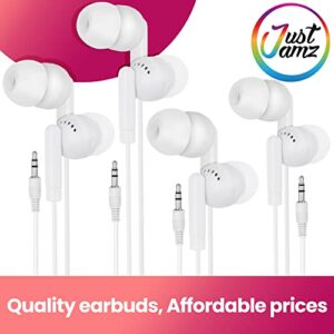 JustJamz Earbuds 500 Pack | Best Bulk Earbuds, Pearl White in Ear Buds, Disposable Earphones, Classroom Headphones Set, Wired Earphones Perfect for Kids, Laptop, Chromebook, Phones | School Ear Buds