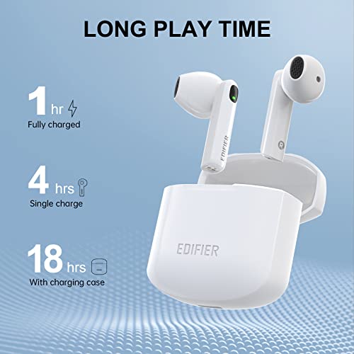 Edifier W200T Mini True Wireless Earbuds, Bluetooth 5.1 Headphones with 22H Playtime, Noise Cancelling TWS in-Ear Earphones with Mic, IP54 Waterproof Headset for Sports Workout Running Travel - White