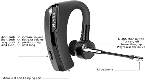 Hyvtom Bluetooth Headphone V4.1 Wireless Noise Cancelling Headset in-Ear Earbuds with Microphone Handsfree for Driving or Business, and Secure Fit for iPhone Android Cell Phones