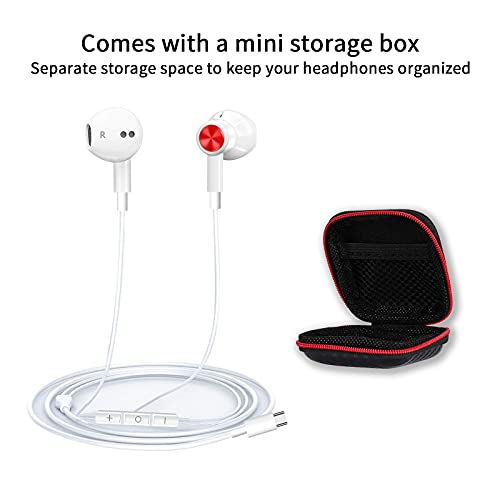 Jelanry USB C Headphone with Microphone, USB Type C Earbuds Magnetic Wired Earphone Volume Control for iPad 10 Mini Air Samsung Z Fold 4 Flip 3 Galaxy S22 S21 S20 Pixel 7 Pro OnePlus 10 9 Pro, White