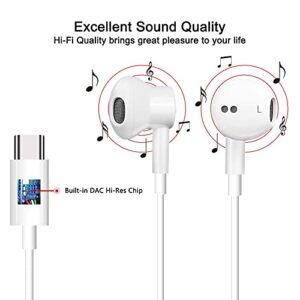 Jelanry USB C Headphone with Microphone, USB Type C Earbuds Magnetic Wired Earphone Volume Control for iPad 10 Mini Air Samsung Z Fold 4 Flip 3 Galaxy S22 S21 S20 Pixel 7 Pro OnePlus 10 9 Pro, White