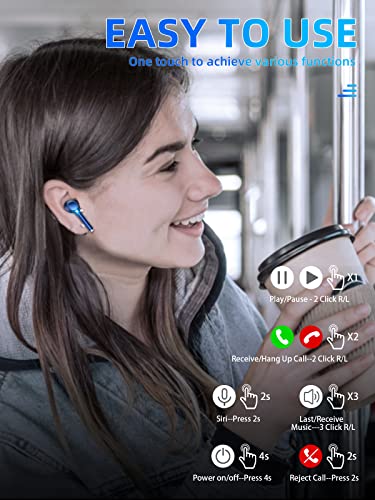 Earbuds Wireless, Noise Cancelling ENC Clear Call Ear Buds with 4 Mic,Bluetooth Headphones 4 Dynamic Drivers,Waterproof Earphones, Immersive Sound Premium Stereo Headset for iPhone Android(Blue)