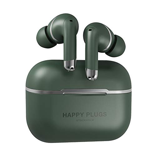 Happy Plugs Air 1 ANC – Premium Quality True Wireless Bluetooth Earbuds – Charging Case & Built-in Microphones – Excellent Active Noise Cancelling – 38 Hours Battery Life - Green