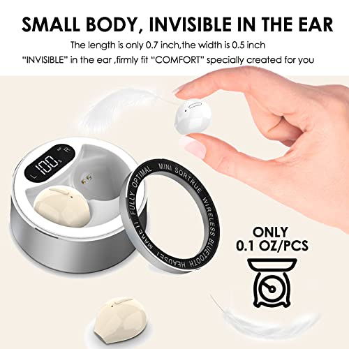 Xmenha Smallest Invisible Earbuds Wireless Bluetooth Secret Hidden Headphones for Work Comfort Small Tiny Ear Buds for Sleeping Music Mini Sleep Earbuds for Side Sleepers-Beige