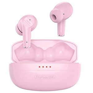 wireless earbuds noise cancelling bluetooth headphones with microphone enc earphones in-ear 40h playtime anti-mistouch design game music dual mode 3d immersive sound (pink)