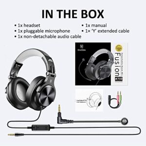 OneOdio A71 Portable Foldable Gaming Wired Over Ear Headphones with Stereo Sound and 360 Degree Boom Mic for PCs and Electronic Instruments, Black