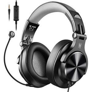 oneodio a71 portable foldable gaming wired over ear headphones with stereo sound and 360 degree boom mic for pcs and electronic instruments, black