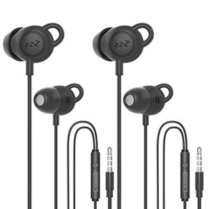 yi-shaney 2 pack wired sleep in ear earbuds headphone, soft lightweight silicone noise cancelling earphones with 3.5mm audio devices for side sleeper, snoring, air travel & relaxation (black)