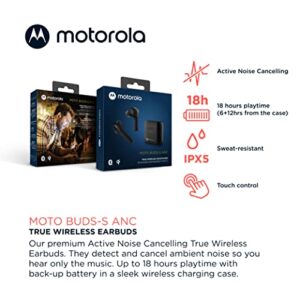 Motorola Moto Buds-S ANC - True Wireless Bluetooth Earbuds with Microphone and Active Noise Cancellation, IPX5 Water Resistant, Touch Control, Comfort Fit, Includes Micro Charging Case, Black