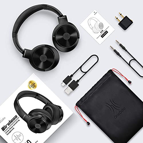 OneOdio Active Noise Cancelling Headphones, A30 Wireless Wired Headset Bluetooth 5.0 Over Ear Headphones with Microphone, HI-FI Stereo Deep Bass 45H Playtime for Travel Work-Black