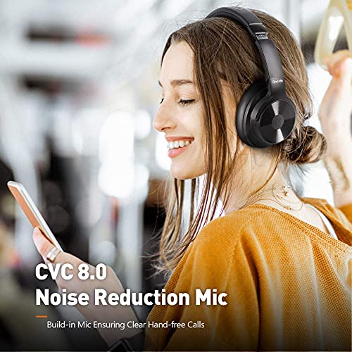 OneOdio Active Noise Cancelling Headphones, A30 Wireless Wired Headset Bluetooth 5.0 Over Ear Headphones with Microphone, HI-FI Stereo Deep Bass 45H Playtime for Travel Work-Black