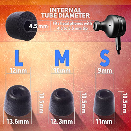 ZNARI Earphone Earbud Foam Tips - T500 - MEDIUM SIZE (10 Black, 1 Red, 1 Blue - 6 Pairs)