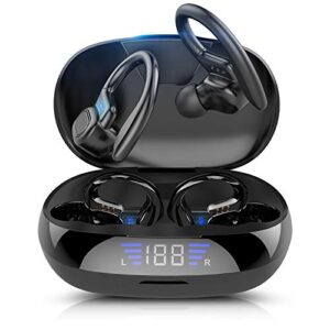 Lunjee TWS Bluetooth Earphones with Microphones Sport Ear Hook LED Display Wireless Headphones HiFi Stereo Earbuds Waterproof Headsets