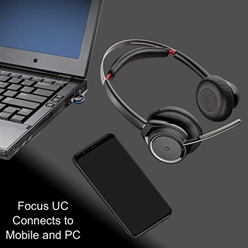 GTW Voyager Focus UC B825 Bluetooth Headphones with Microphone 202652-01-BC, Bluetooth USB Dongle, Smartphones, PC, MAC, Tablet - Zoom, Teams, Skype, Fuze, RingCentral, Combo USB Power Charger