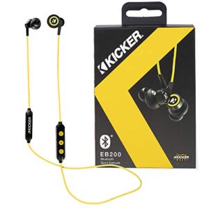 kicker bluetooth wireless earbuds | passive noise reducing headphones earbuds w/built-in mic with multi function button volume control | sweat and water resistant