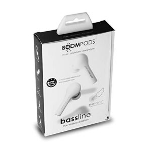 BoomPods Bassline True Wireless Earbuds - Bluetooth in-Ear Headphones, Water/Sweat Resistant, Compact Travel Charging Case, Instant Connection, TWS (White)