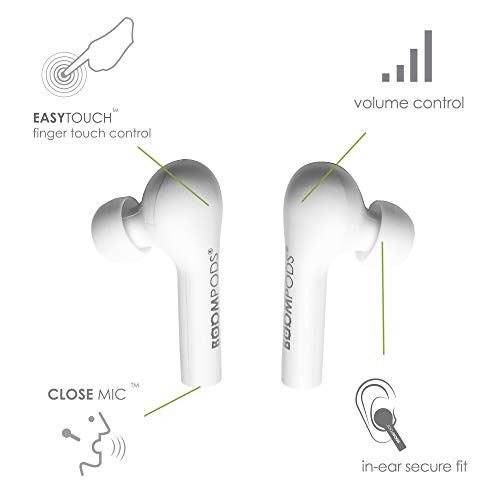 BoomPods Bassline True Wireless Earbuds - Bluetooth in-Ear Headphones, Water/Sweat Resistant, Compact Travel Charging Case, Instant Connection, TWS (White)