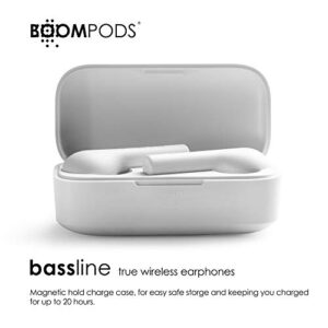 BoomPods Bassline True Wireless Earbuds - Bluetooth in-Ear Headphones, Water/Sweat Resistant, Compact Travel Charging Case, Instant Connection, TWS (White)