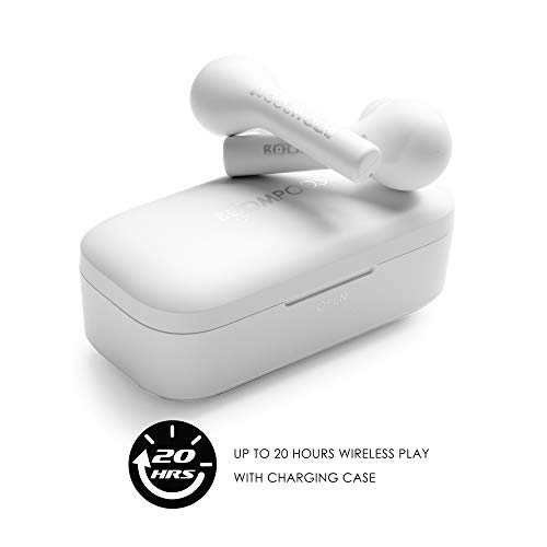 BoomPods Bassline True Wireless Earbuds - Bluetooth in-Ear Headphones, Water/Sweat Resistant, Compact Travel Charging Case, Instant Connection, TWS (White)