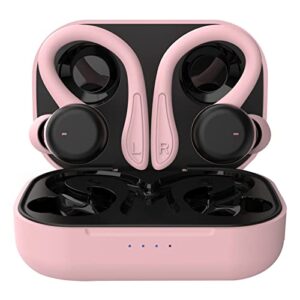 pink wireless earbuds with earhooks running ear buds bluetooth workout headphones in ear noise cancellling adjustable small mini sleep earphones with mic stereo waterproof android headset for sport