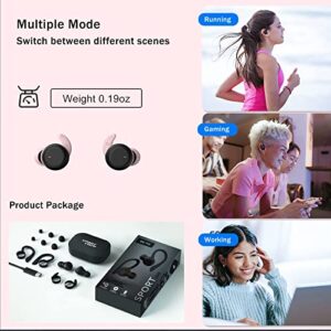 Pink Wireless Earbuds with Earhooks Running Ear Buds Bluetooth Workout Headphones in Ear Noise Cancellling Adjustable Small Mini Sleep Earphones with Mic Stereo Waterproof Android Headset for Sport