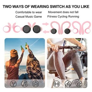 Pink Wireless Earbuds with Earhooks Running Ear Buds Bluetooth Workout Headphones in Ear Noise Cancellling Adjustable Small Mini Sleep Earphones with Mic Stereo Waterproof Android Headset for Sport