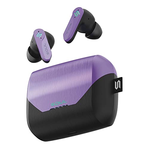 New Soul S-Play Bluetooth Wireless Earbuds | 40ms Low Latency, Gaming and Entertainment in Ear Headphones with Microphone | Water Resistant, Wireless Charging Case, 28 Hours of Playtime | Psi Purple