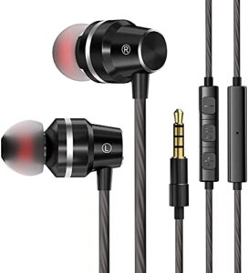 earphones wired with microphone, metal in-ear earbuds with volume control, high bass stereo sound headphones headsets, noise isolation ear buds for smartphone tablet mp3 samsung 3.5mm audio devices