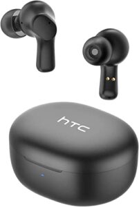 htc true wireless earbuds 1 bluetooth 5.1 with usb-c charging case, 32-hour playtime, built-in microphone with enc, touch control wireless earbuds- black
