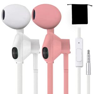 2pack earbuds with microphone pink and white