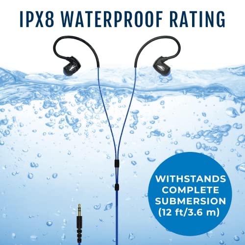 H2O AUDIO Surge SX10 Headphones, Waterproof IPX8, Normal Cord, in-Ear Stereo Earbuds Noise Cancelling Earphones for Swimming, Running and Sporting Activities