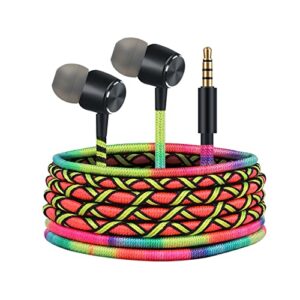URIZONS Colorful Pretty in-Ear Earbuds Headphones - 3.5mm with Microphone for iPhone iPad iPod Mac Laptop Tablets Android Smartphones Fabric Braided Gaming  Bohemian Headset for Kids (Rainbow)