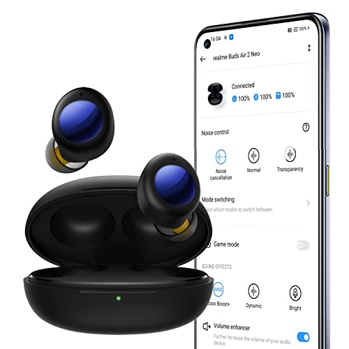 realme Buds Air 2 Neo Active Noise Cancelling Wireless Earbuds, Gaming Earbuds Bluetooth 5.2 with Microphone, Waterproof Headphones, Touch Control, 28H Playtime, USB-C, App for iPhone Android