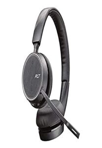 plantronics – voyager 4220 office with two-way base usb-a (poly) – bluetooth dual-ear (stereo) headset – connect to pc, mac, & desk phone-noise canceling-works with teams (certified), zoom & more
