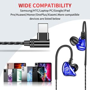 HoneyAKE USB Type C Headphone Earbuds Earphones with Microphone (Mic) in-Ear Wired Volume Control for Samsung Galaxy S8 Google Pixel 2 XL OnePlus 5 5T 3T, Over Ear Buds for Kids Women Small Ears Blue