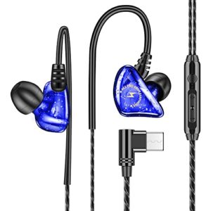 HoneyAKE USB Type C Headphone Earbuds Earphones with Microphone (Mic) in-Ear Wired Volume Control for Samsung Galaxy S8 Google Pixel 2 XL OnePlus 5 5T 3T, Over Ear Buds for Kids Women Small Ears Blue