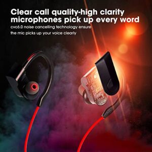 Bluetooth Headphones,HD Deep Bass Stereo Sports Earphones, in-Ear Earbuds,Up to 8 Hours Playtime,Super Light-Weight Design for Workout and Sports, CVC 6.0 Noise Cancelling Headsets(Black Red) (k98)