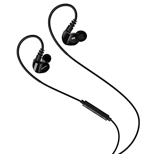 MOXKING Running Sport Earphones Over Ear Buds with Microphone Remote Noise Cancelling Earhook Headphones Sweatproof in Ear Earphones for Gym Jogging Workout Exercise（Black'