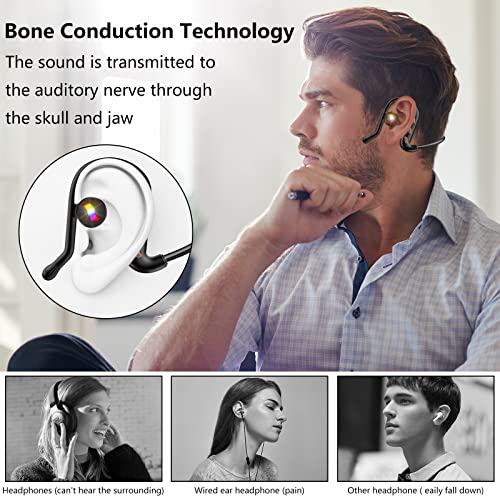 Bone Conduction Bluetooth Headphones, Wireless Open-Ear Headphones with Microphone Colorful Lights, Sports Headset Lightweight Sweatproof Noise-Canceling Earphones for Outdoor, Running, Driving-Black