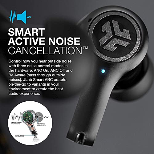 JLab Epic Air ANC True Wireless Bluetooth 5 Earbuds | Active Noise Canceling | IP55 Sweatproof | 12-Hour Battery Life, 36-Hour Charging Case | + Cloud Foam Mnemonic Earbud Tips