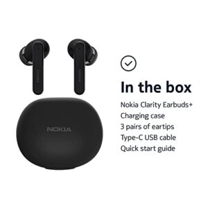 Nokia Clarity Earbuds+ - Professional Wireless ANC/ENC Earphones, IPX4 Waterproof Headphones - Active Noise Cancelling Buds, Environmental Sound Reduction - 4.5-Hour Play Time, Charging Case - Black