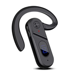 bone conduction headset, open-ear wireless bluetooth earpiece with led power display microphone, single right ear headphone voice control for cell phone sweatproof earphone for driving/sport black