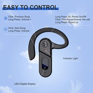 Bone Conduction Headset, Open-Ear Wireless Bluetooth Earpiece with LED Power Display Microphone, Single Right Ear Headphone Voice Control for Cell Phone Sweatproof Earphone for Driving/Sport Black