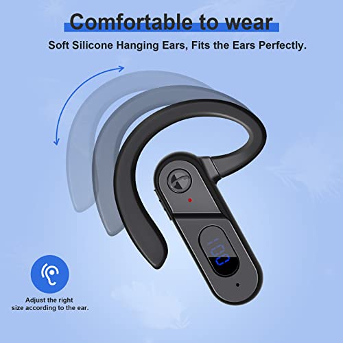 Bone Conduction Headset, Open-Ear Wireless Bluetooth Earpiece with LED Power Display Microphone, Single Right Ear Headphone Voice Control for Cell Phone Sweatproof Earphone for Driving/Sport Black