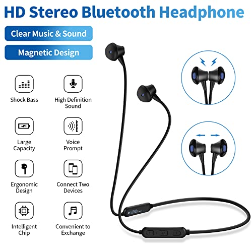 Neckband Bluetooth Headphones, 10Hrs Playtime V5.0 Wireless Headset, Noise Cancelling Earbuds/Mic for Running Sport Compatible with iPhone Samsung Android